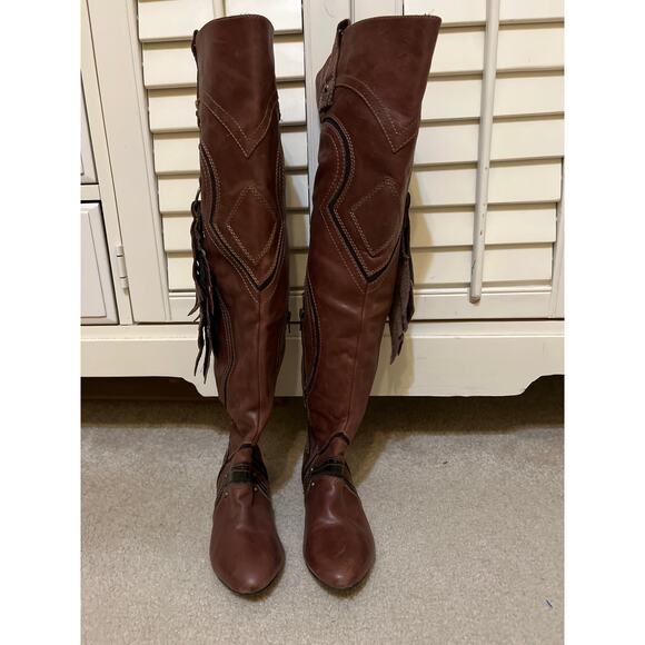 ZIGI Ziginy Brown & Black Knee High Leather Boots Women's Size 6 Indie Boho EUC - Picture 4 of 11